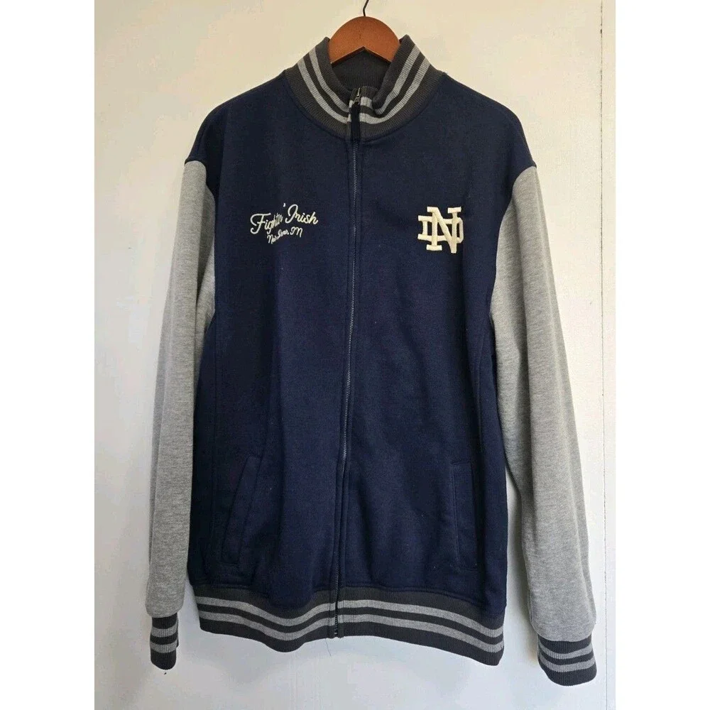 Notre Dame Jacket Mens XL Blue Colosseum Retro Fighting Irish Varsity Letterman - Picture 1 of 9
